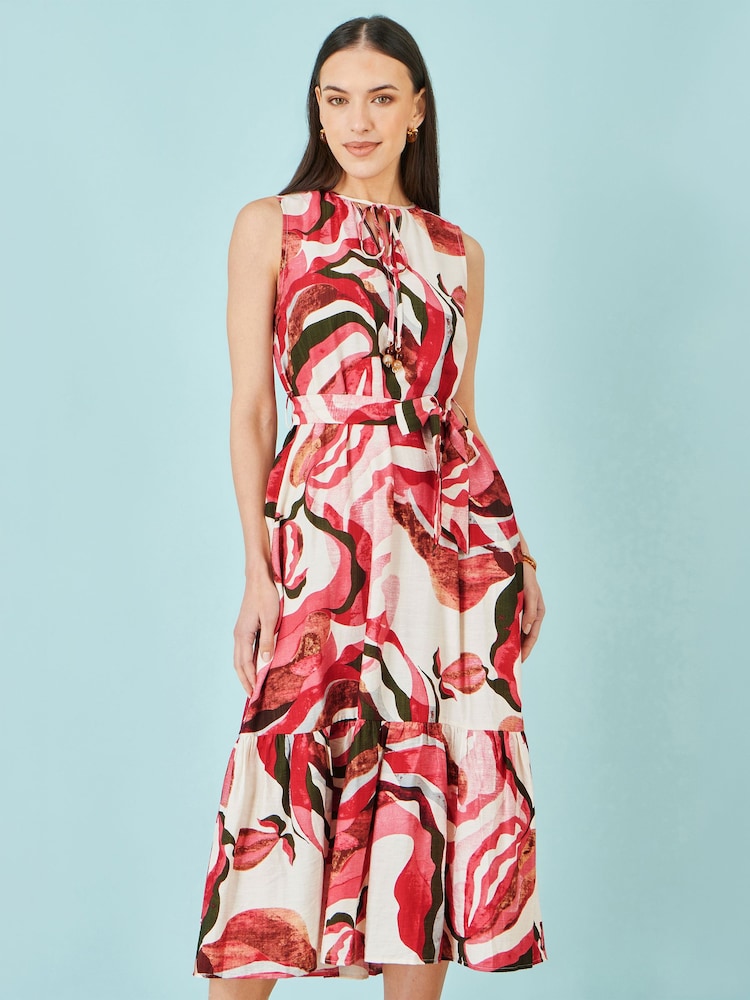 Yumi Pink Viscose Swirl Print Midi Dress - Image 5 of 5 Yumi Pink Viscose Swirl Print Midi Dress - Image 5 of 5