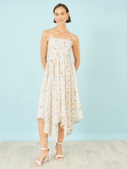 Yumi White Botanical Embroidery Fabric Handkerchief Hem Dress - Image 1 of 4