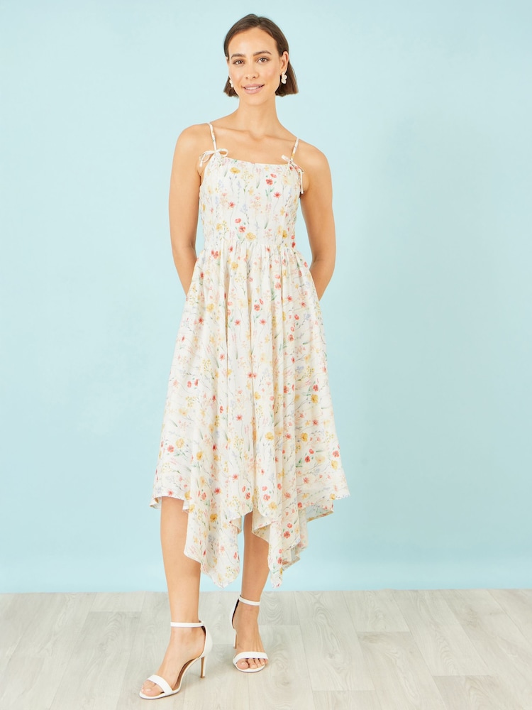Yumi White Botanical Embroidery Fabric Handkerchief Hem Dress - Image 1 of 4