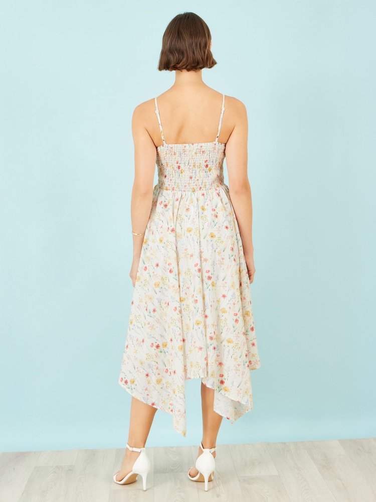 Yumi White Botanical Embroidery Fabric Handkerchief Hem Dress - Image 2 of 4