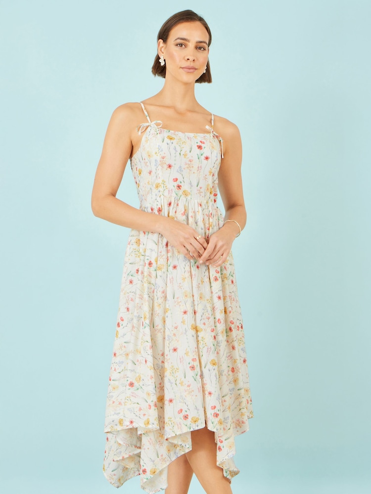 Yumi White Botanical Embroidery Fabric Handkerchief Hem Dress - Image 4 of 4