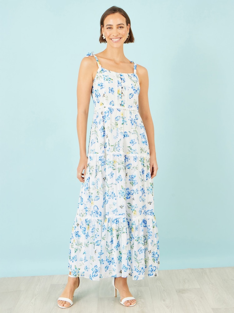 Yumi Butterfly Print Lace Trim Maxi Dress - Bild 1 von 5