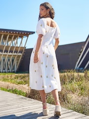 Yumi White Cotton Sunflower Embroidered Midi Dress - Image 2 of 4