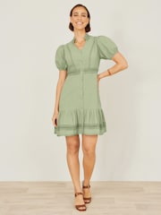 Verde menta - Yumi Cotton Lace Trim Skater Shirt Dress - Imagen 1 de 5