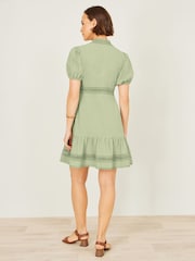 Verde menta - Yumi Cotton Lace Trim Skater Shirt Dress - Imagen 2 de 5