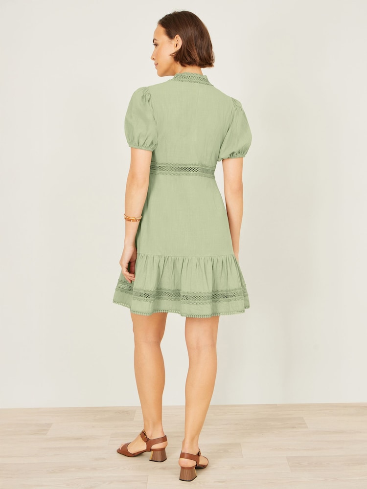 Verde menta - Yumi Cotton Lace Trim Skater Shirt Dress - Imagen 2 de 5