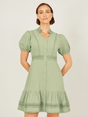 Verde menta - Yumi Cotton Lace Trim Skater Shirt Dress - Imagen 3 de 5