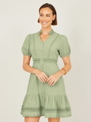 Verde menta - Yumi Cotton Lace Trim Skater Shirt Dress - Imagen 4 de 5
