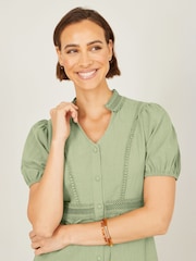Verde menta - Yumi Cotton Lace Trim Skater Shirt Dress - Imagen 5 de 5