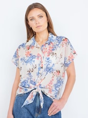 Yumi White Cotton Paisley Print Tie Knot Shirt - Image 1 of 4