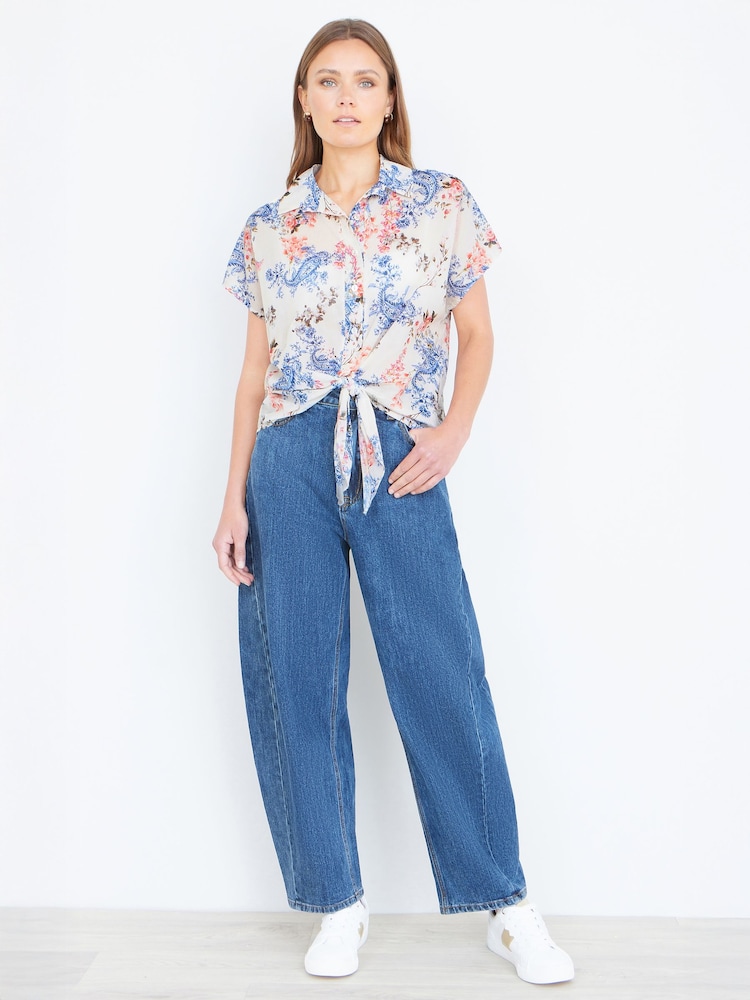 Yumi White Cotton Paisley Print Tie Knot Shirt - Image 2 of 4