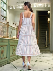 Yumi White Botanical Stripe Midi Dress With Lace Trims - Image 2 of 4