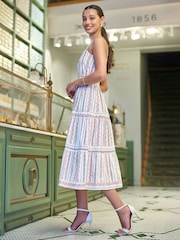 Yumi White Botanical Stripe Midi Dress With Lace Trims - Image 3 of 4
