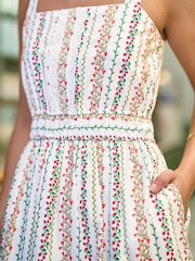 Yumi White Botanical Stripe Midi Dress With Lace Trims - Image 4 of 4