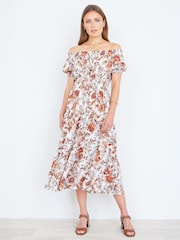 Yumi Floral Ruched Waist Midi Dress - Imagen 1 de 4