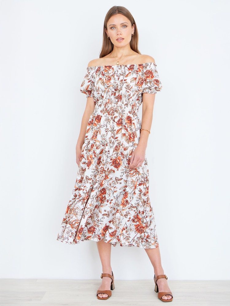 Yumi Floral Ruched Waist Midi Dress - Imagen 1 de 4