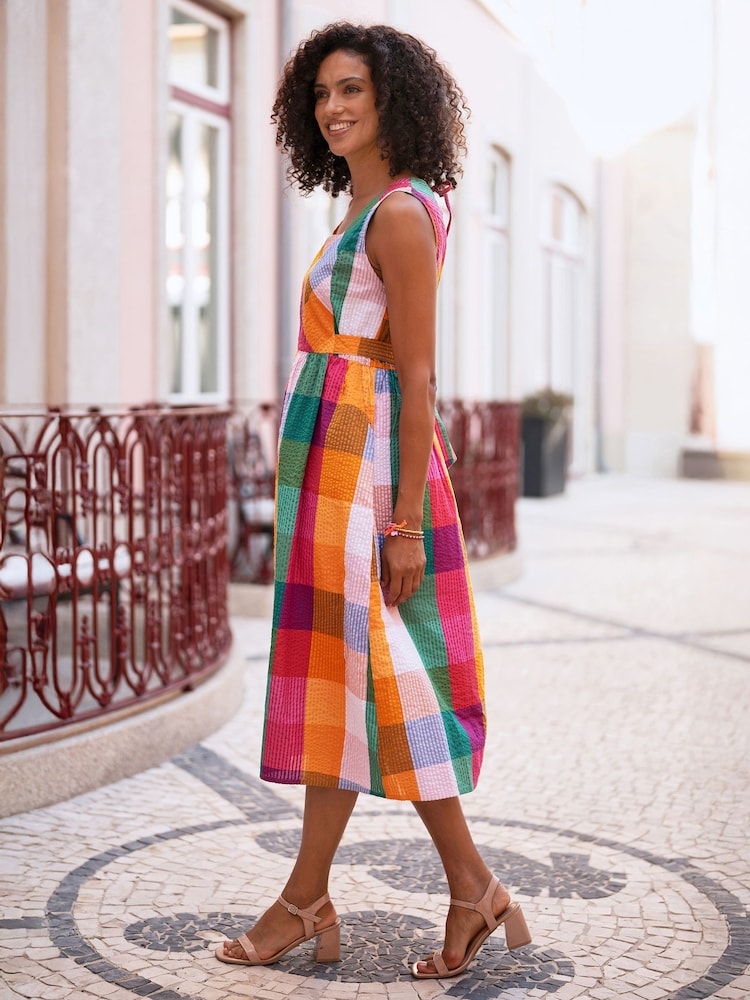 orange seersucker dress Yumi Women's Seersucker Cotton Midi Sun Dress