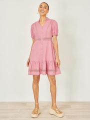 Rosa - Yumi Cotton Lace Trim Skater Shirt Dress - Imagen 1 de 5