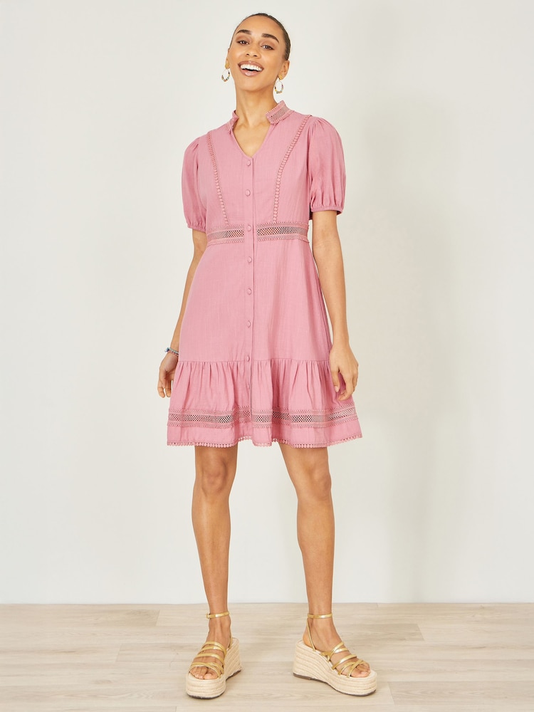 Rosa - Yumi Cotton Lace Trim Skater Shirt Dress - Imagen 1 de 5