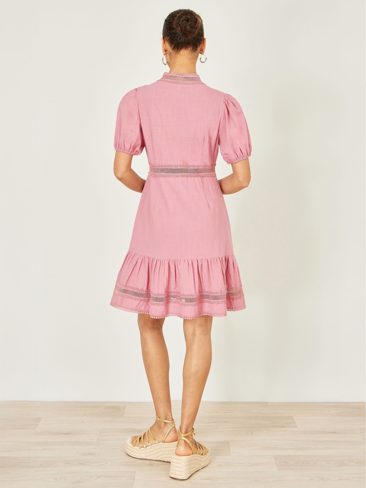 Rosa - Yumi Cotton Lace Trim Skater Shirt Dress - Imagen 2 de 5