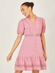 Rosa - Yumi Cotton Lace Trim Skater Shirt Dress - Imagen 4 de 5