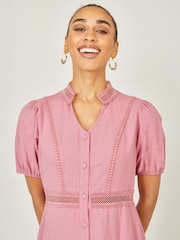 Rosa - Yumi Cotton Lace Trim Skater Shirt Dress - Imagen 5 de 5