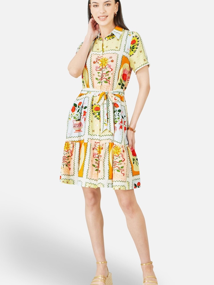 Yumi Yellow Sun Patchwork Print Shirt Dress - Image 1 of 4