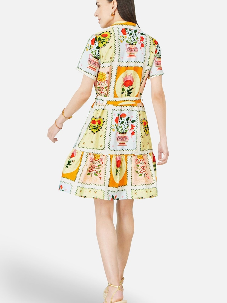 Yumi Yellow Sun Patchwork Print Shirt Dress - Image 2 of 4