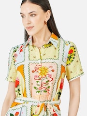 Yumi Yellow Sun Patchwork Print Shirt Dress - Image 3 of 4