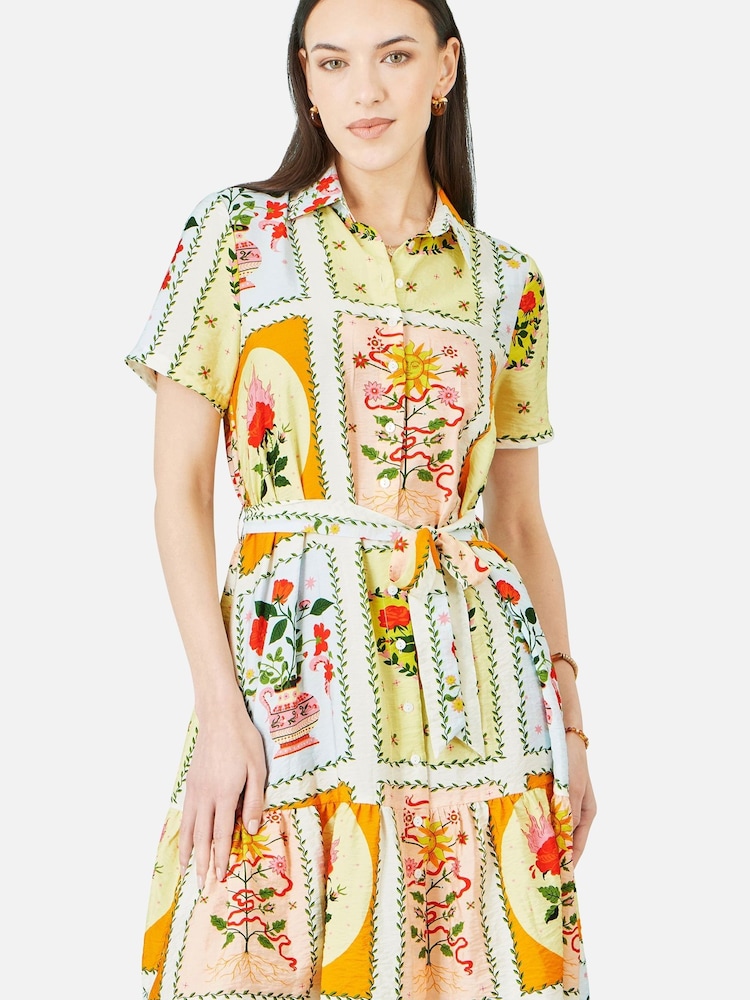 Yumi Yellow Sun Patchwork Print Shirt Dress - Image 4 of 4