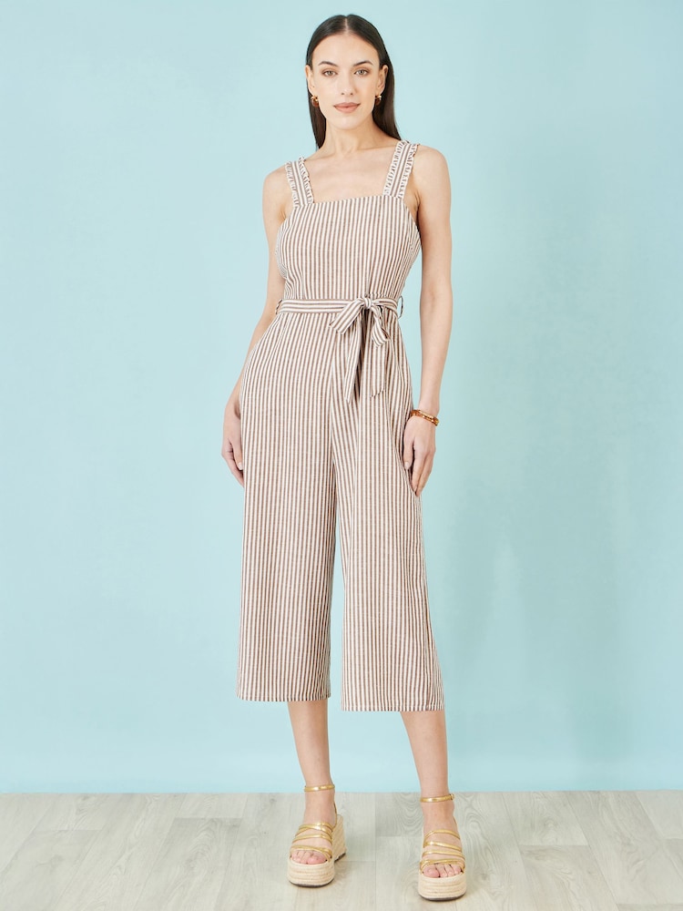 Yumi Brown Stripe Strappy Jumpsuit - Image 1 of 4