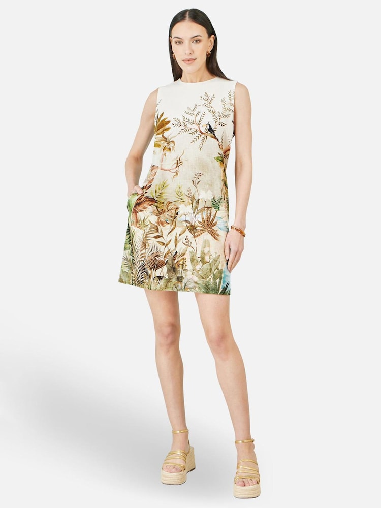 Yumi Cream Jungle Print Viscose Shift Dress - Image 1 of 4