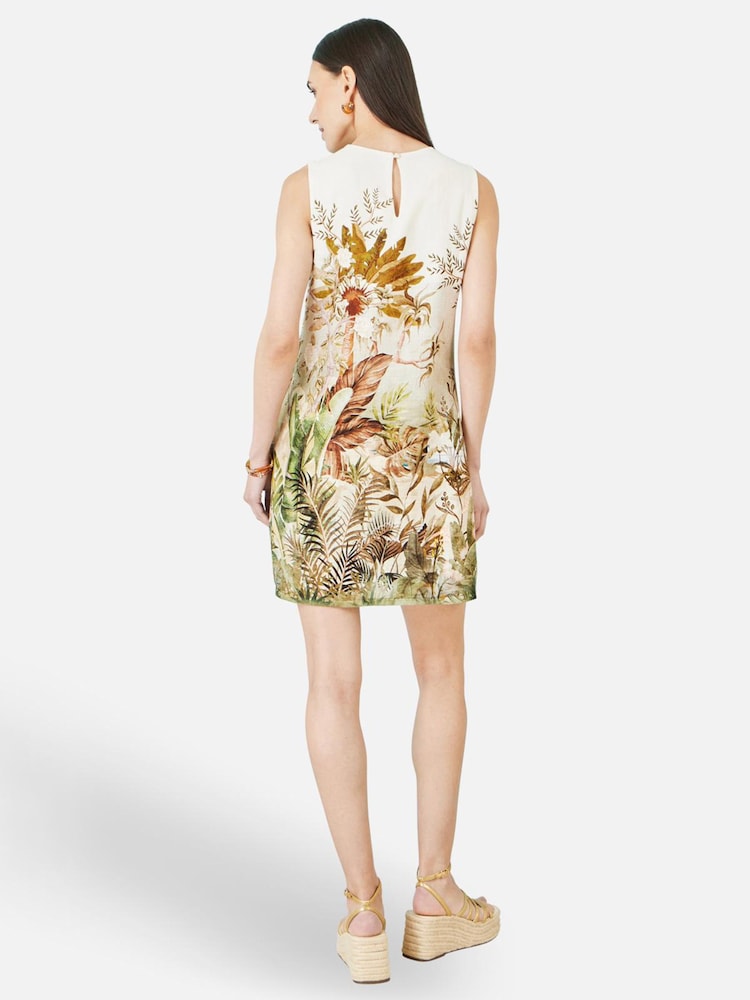 Yumi Cream Jungle Print Viscose Shift Dress - Image 2 of 4