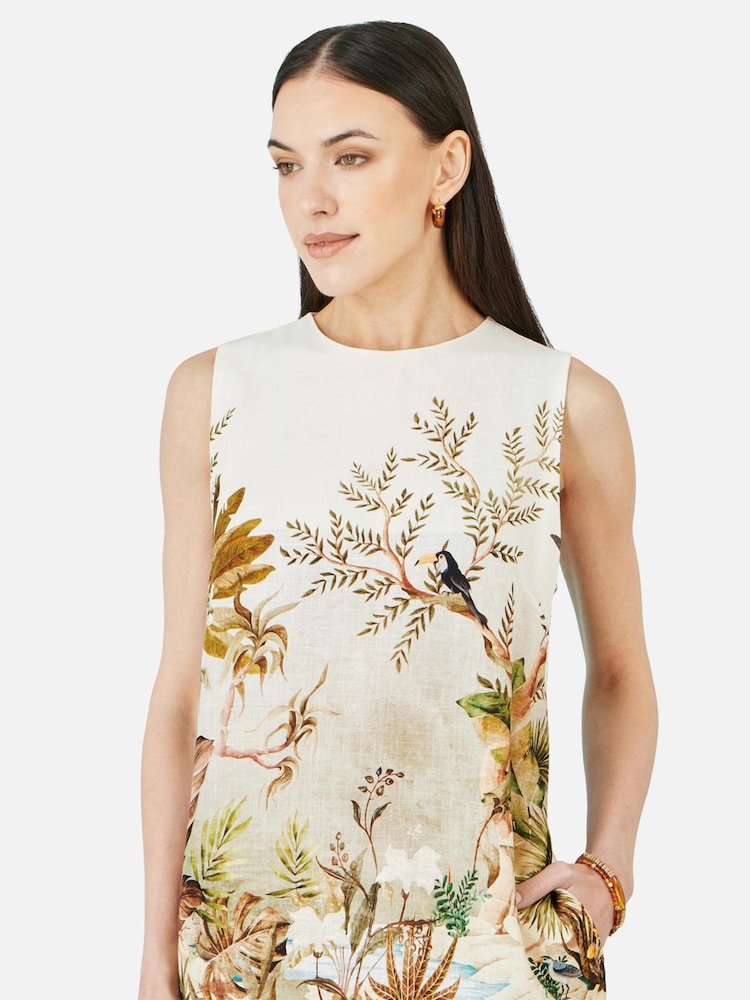 Yumi Cream Jungle Print Viscose Shift Dress - Image 4 of 4