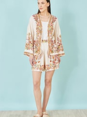 Yumi Cream Viscose Floral Border Shorts - Image 1 of 3