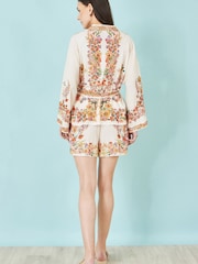 Yumi Cream Viscose Floral Border Shorts - Image 2 of 3