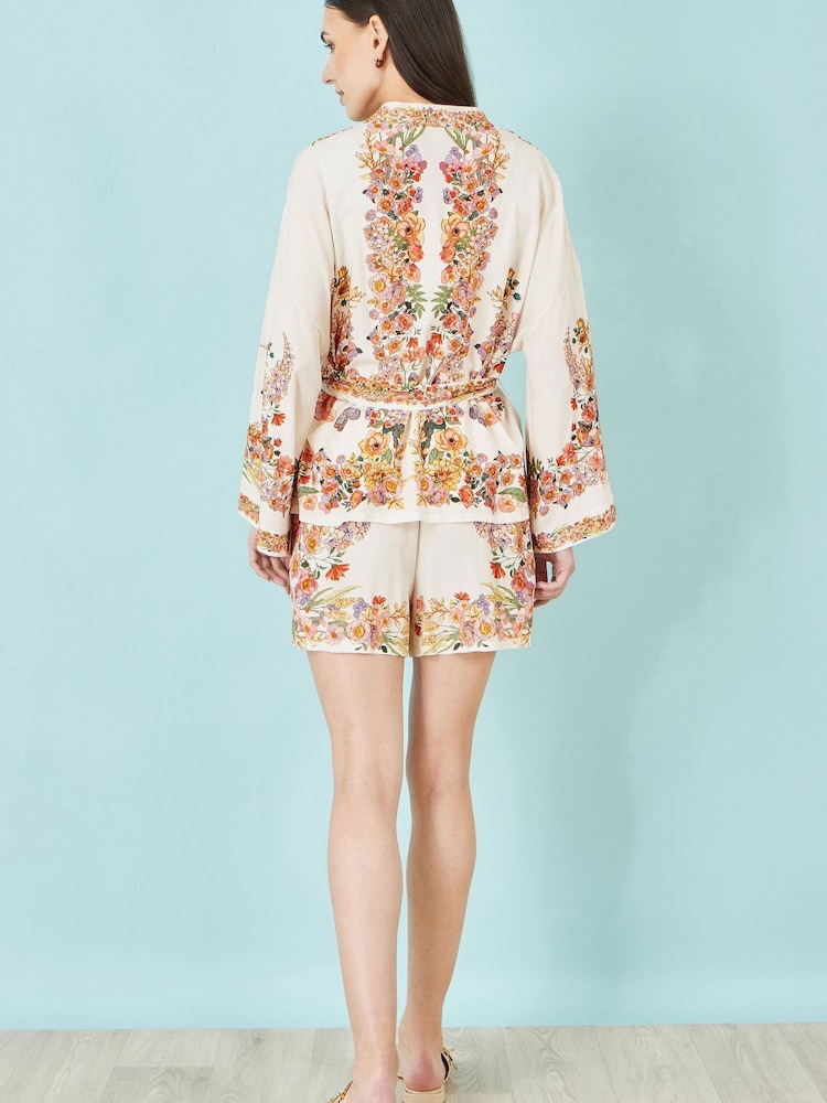 Yumi Cream Viscose Floral Border Shorts - Image 2 of 3