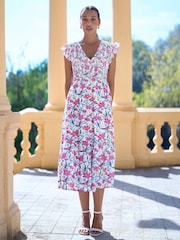 Yumi Viscose Floral Ruched Waist Midi Dress - Imagen 1 de 4