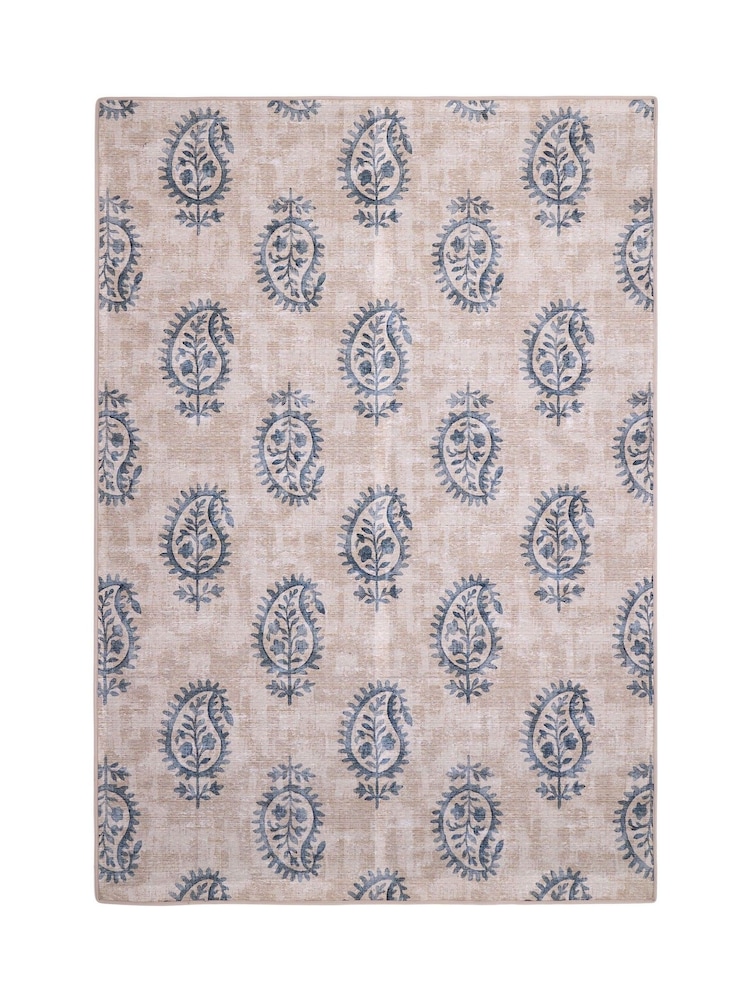 Hug Rug Blue Woodblock Paisley Rug - Image 2 of 4 Hug Rug Blue Woodblock Paisley Rug - Image 2 of 4