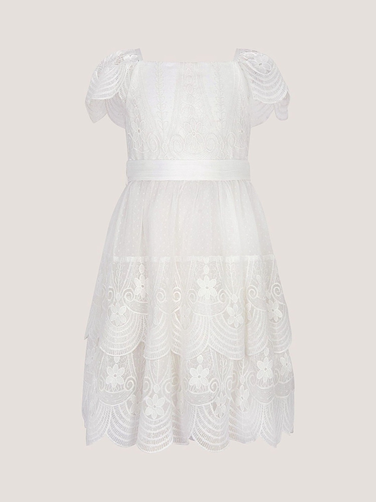 Monsoon Cream Isabel Lace Scallop Tiered Party Dress - Image 1 of 2