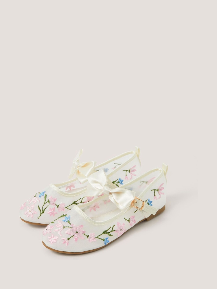 Monsoon White Flower Embroidered Bow Ballet Flats - Image 1 of 2