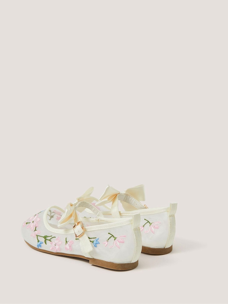 Monsoon White Flower Embroidered Bow Ballet Flats - Image 2 of 2