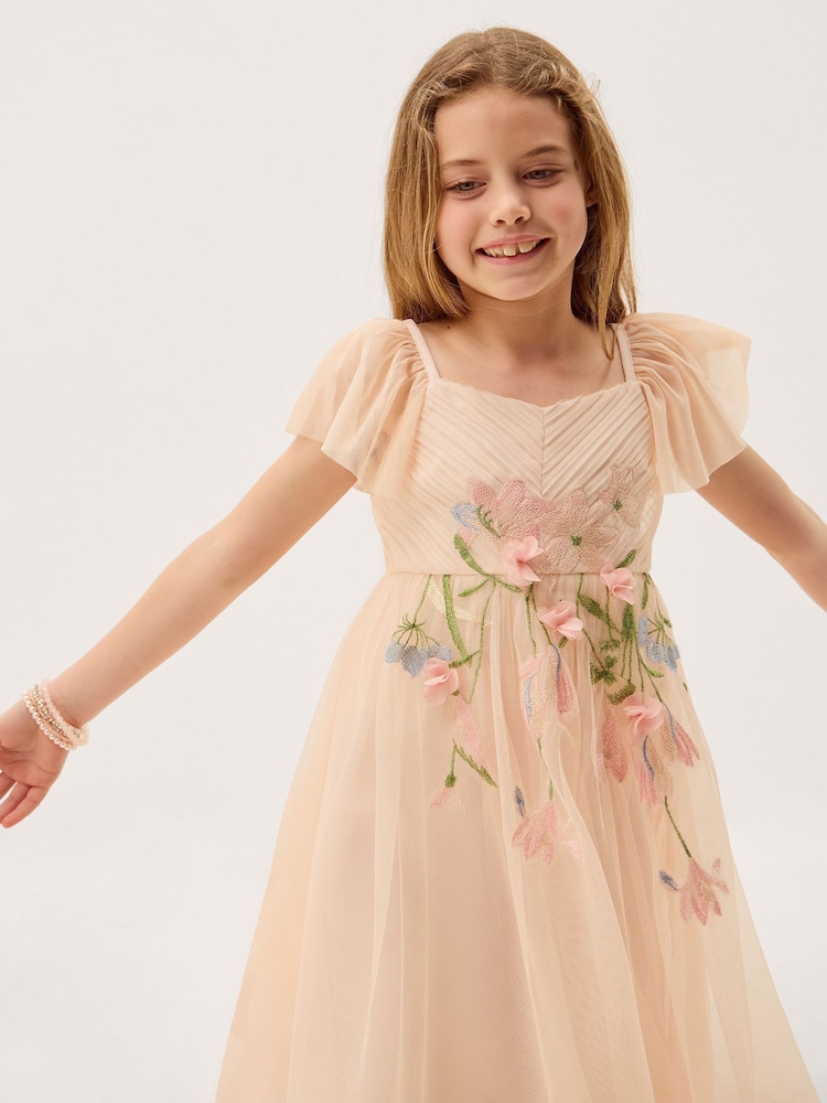 Monsoon Orange Estella Floral Embroidered Party Dress - Image 1 of 3