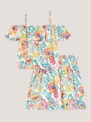 Monsoon Cream Tropical Floral Bardot Top & Skirt Set - Image 1 of 2
