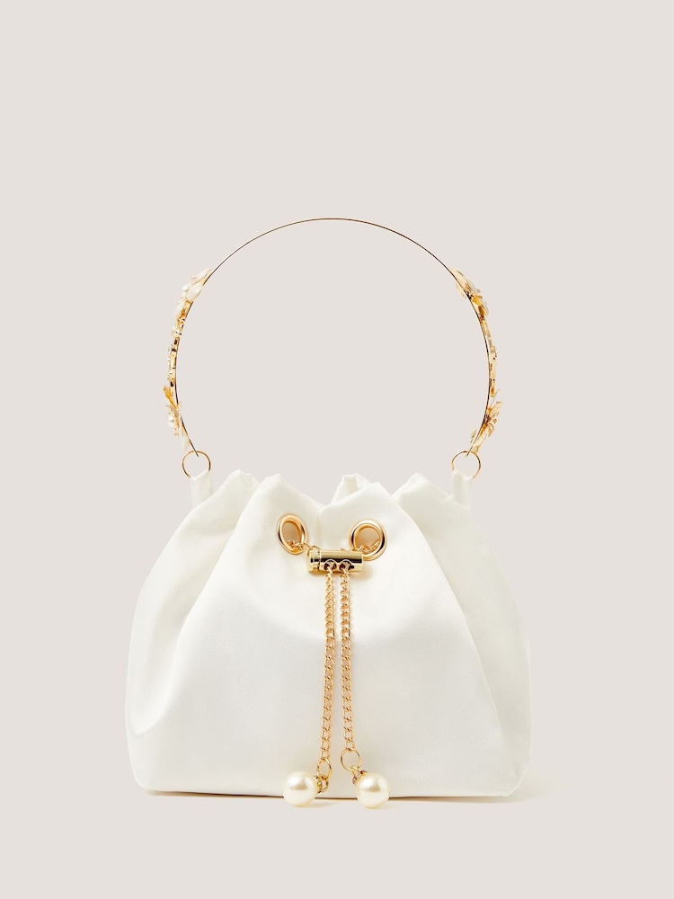 Monsoon Cream Floral Metal Handle Bag - Image 1 of 2