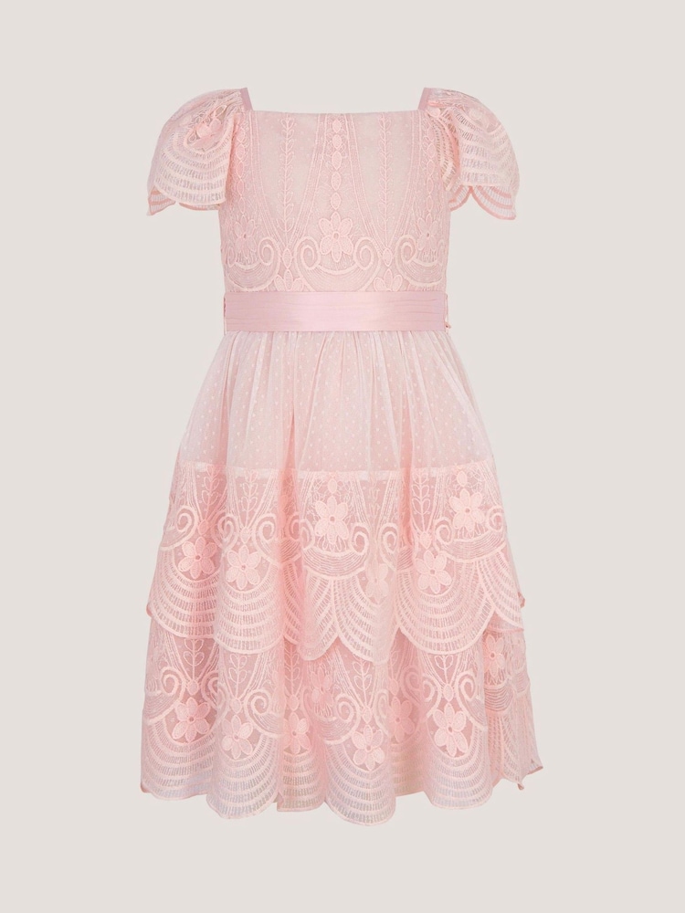 Monsoon Pink Isabel Lace Scallop Tiered Party Dress - Image 2 of 3