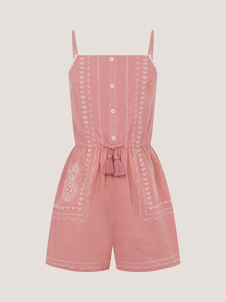 Monsoon Pink Pineapple Embroidered Playsuit - Image 1 of 2