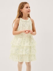 Monsoon Cream Georgie Sequin Jacquard Tiered Party Dress - Image 1 of 3