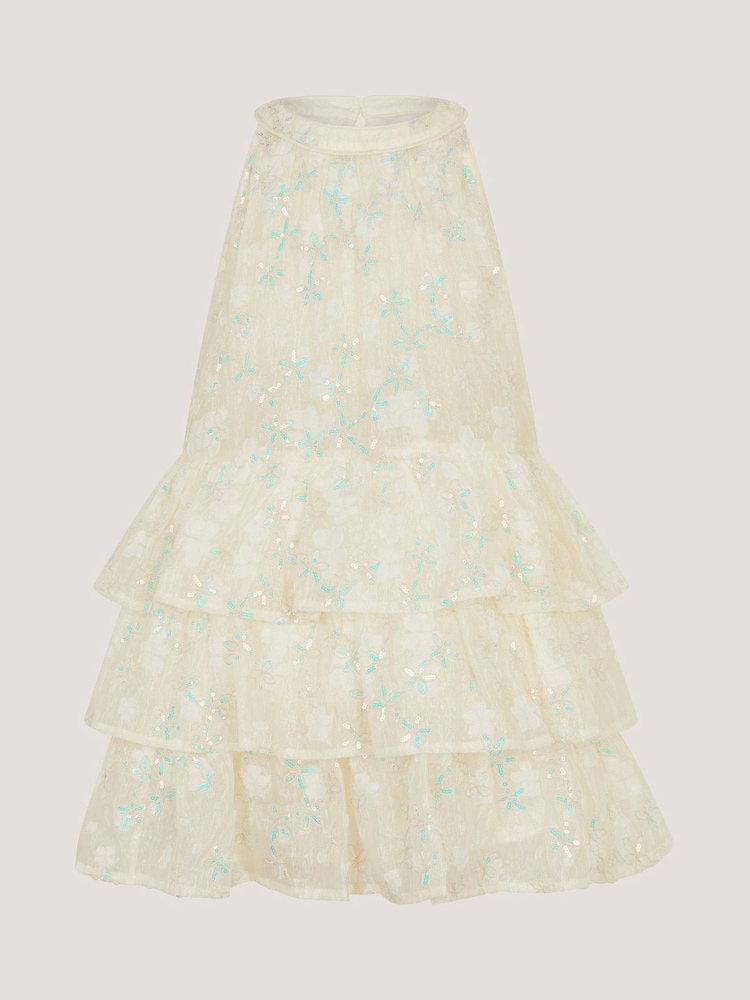 Monsoon Cream Georgie Sequin Jacquard Tiered Party Dress - Image 2 of 3