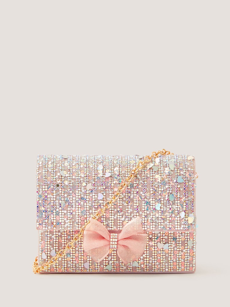 Monsoon Silver Rhinestone Embellished Bow Bag - Image 1 of 2
